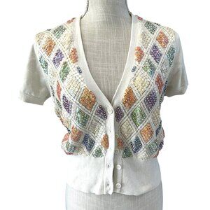 Isaac Mizrahi Live Sequin Beaded Short Sleeve Cardigan Sweater Size S